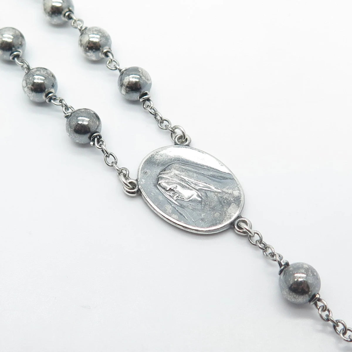 925 Sterling Silver Vintage Religious Theme Cross Ball Chain Necklace 28"