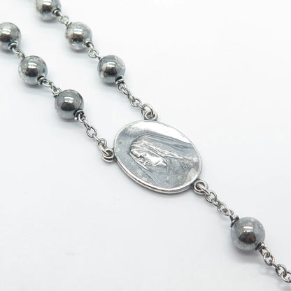 925 Sterling Silver Vintage Religious Theme Cross Ball Chain Necklace 28"
