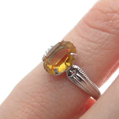 925 Sterling Silver Antique Art Deco B-G Real Oval-Cut Citrine Ring Size 5
