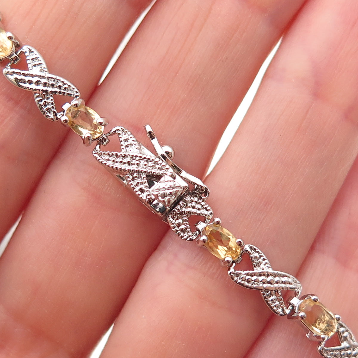 Dee Berkle 925 Sterling Silver Real Diamond & Citrine Infinity Link Bracelet 7"