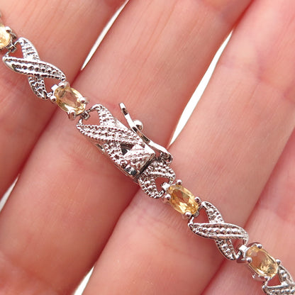 Dee Berkle 925 Sterling Silver Real Diamond & Citrine Infinity Link Bracelet 7"