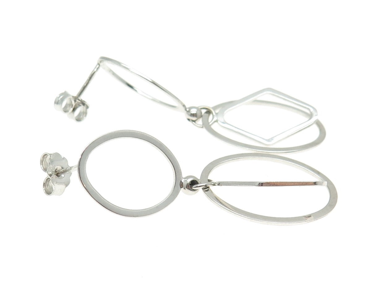 14K White Gold Italy Modernist Geometric Drop Earrings