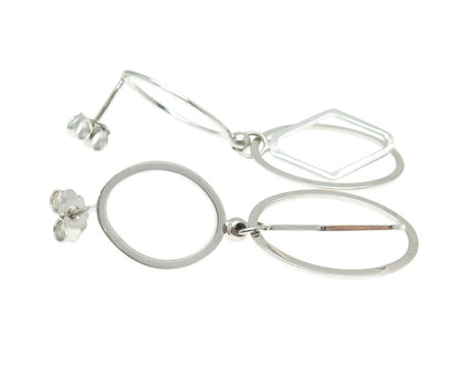 14K White Gold Italy Modernist Geometric Drop Earrings