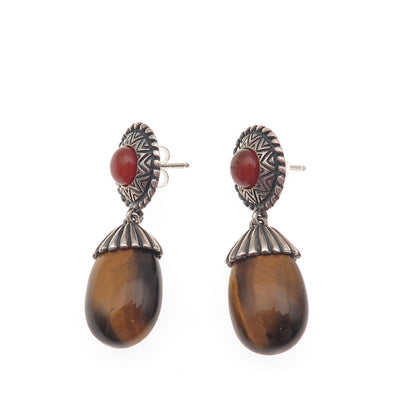 Carolyn Pollack 925 Sterling Vintage Real Tiger Eye & Carnelian Dangle Earrings
