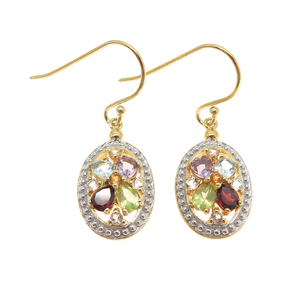 DEE BERKLEY Sterling Silver Gold Plated Topaz Amethyst Garnet Peridot Earrings