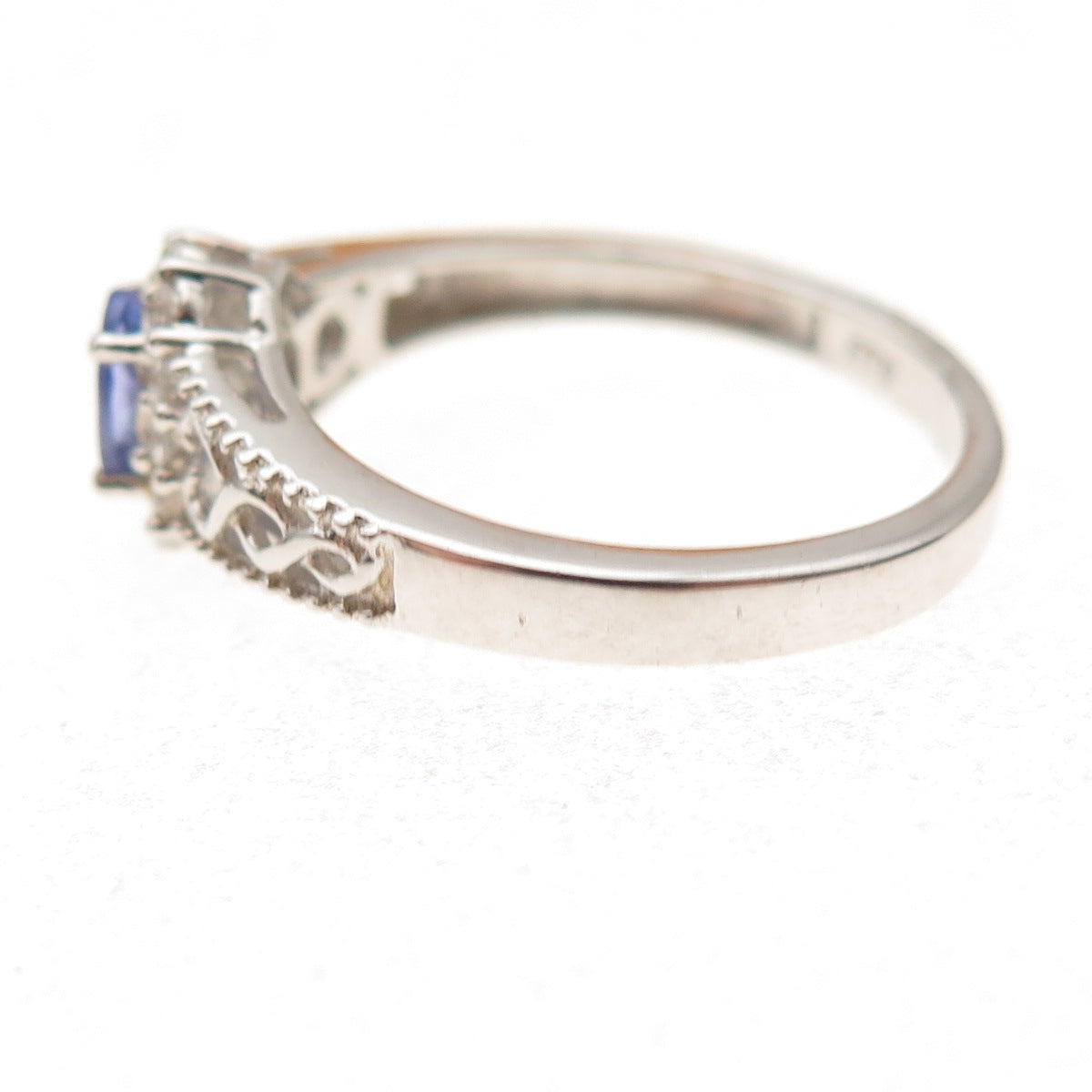 Chuck Clemency 925 Sterling Silver Real Tanzanite & White Topaz Ring Size 8.25