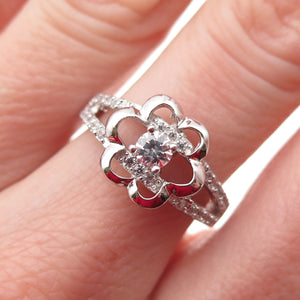 925 Sterling Silver Round-Cut C Z Flower Ring Size 6.25