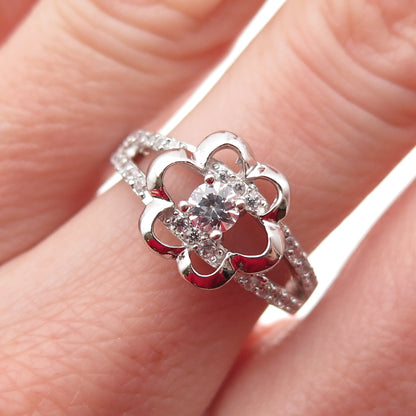 925 Sterling Silver Round-Cut C Z Flower Ring Size 6.25