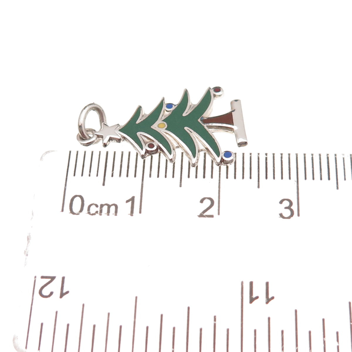 Wells 925 Sterling Silver Vintage Enamel Christmas Tree Charm Pendant