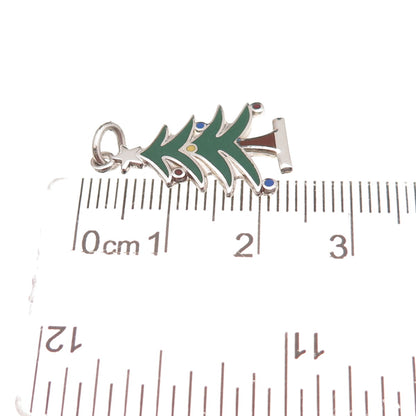 Wells 925 Sterling Silver Vintage Enamel Christmas Tree Charm Pendant