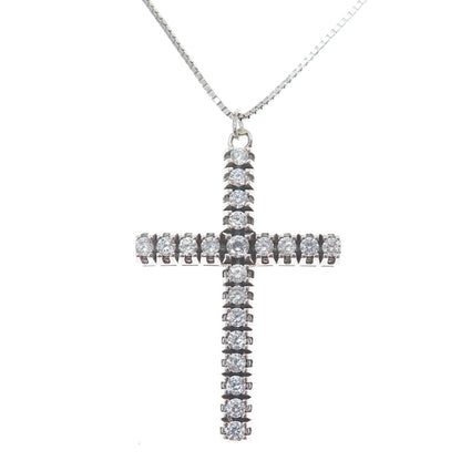 925 Sterling Silver Italy Round-Cut C Z Cross Box Chain Necklace 18"