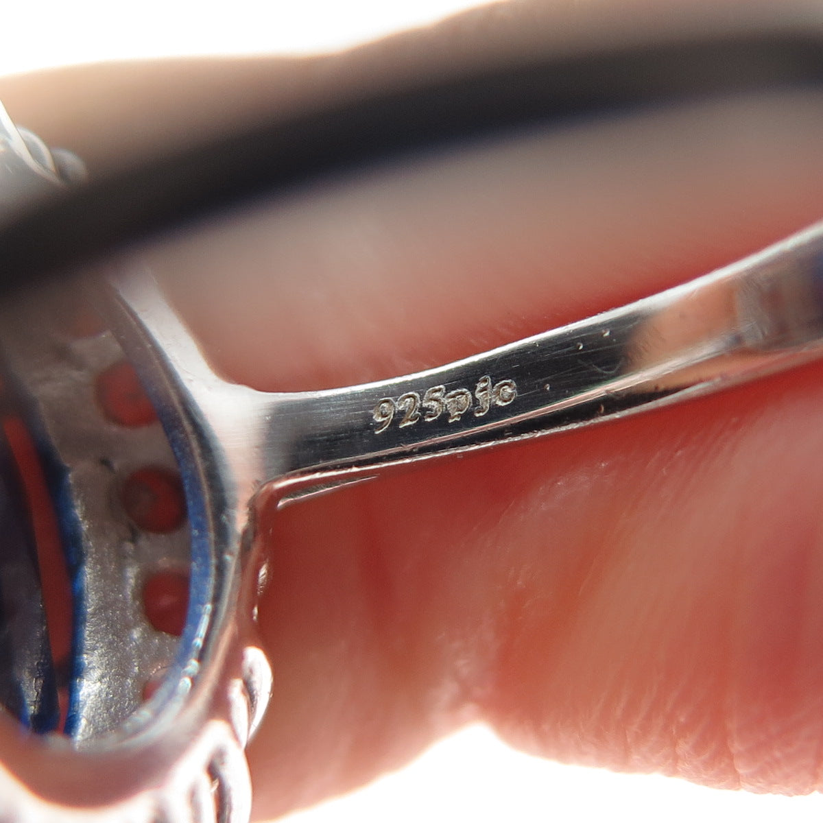 925 Sterling Silver Real White Topaz & Blue C Z Royal Dreams Ring Size 7.25