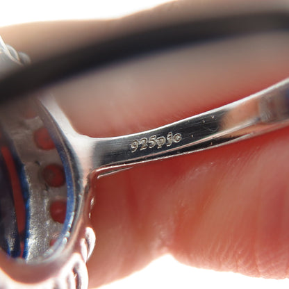 925 Sterling Silver Real White Topaz & Blue C Z Royal Dreams Ring Size 7.25