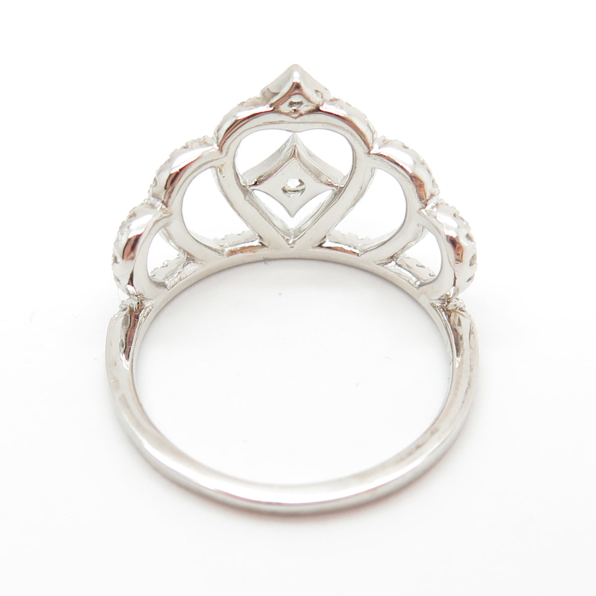 925 Sterling Silver Round-Cut Shaped C Z Crown Ring Size 8