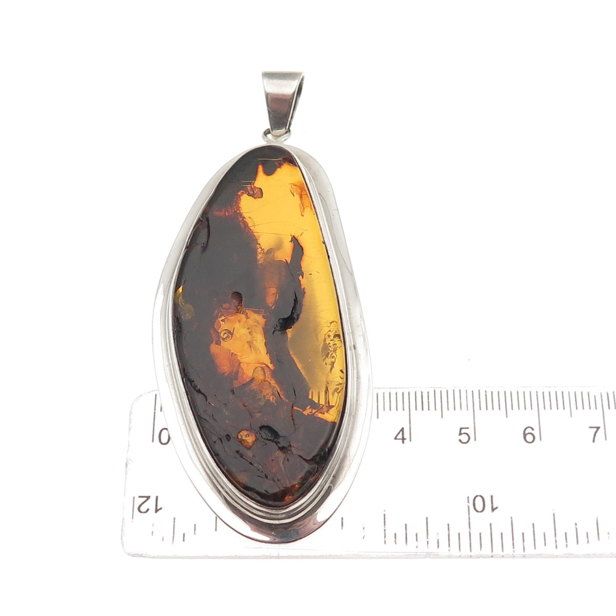 925 Sterling Silver Vintage Real Amber Modernist Pendant