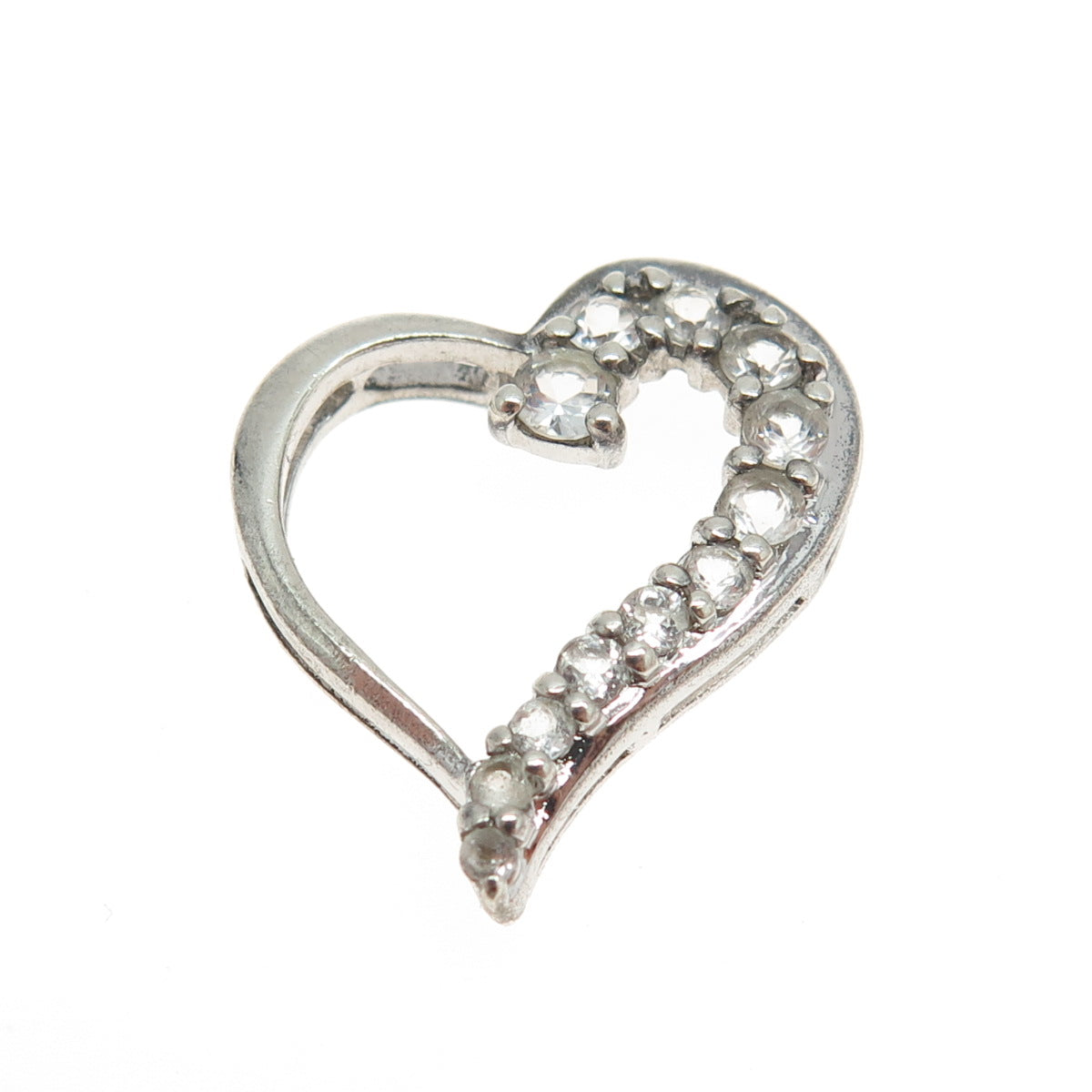 925 Sterling Silver Real White Topaz Gemstone Open Heart Slide Pendant