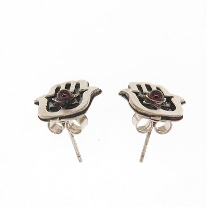 925 Sterling Silver Vintage Real Tourmaline Star of David Hamsa Judaica Earrings