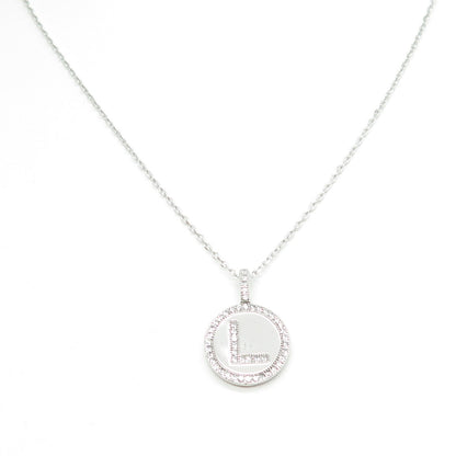 925 Sterling Silver Round-Cut C Z Letter "L" Cable Chain Necklace 16-18"