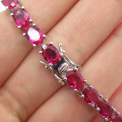 925 Sterling Silver Oval-Cut Lab-Created Ruby Tennis Link Bracelet 7.75"