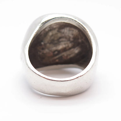 925 Sterling Silver Vintage Modernist Ribbed Wide Ring Size 5.75