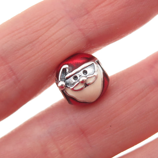 925 Sterling Silver Enamel Jolly Santa Slide Bead Charm