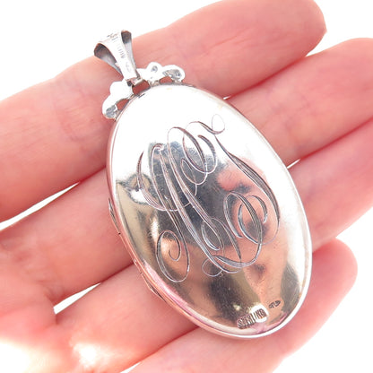 925 Sterling Silver Antique Art Deco Engraved Monogram Floral Locket Pendant