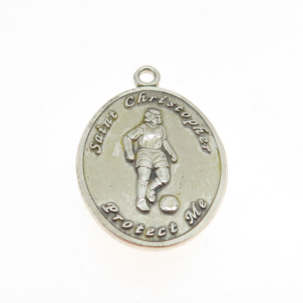 925 Sterling Silver Vintage St. Christopher Soccer Sport Medal Pendant