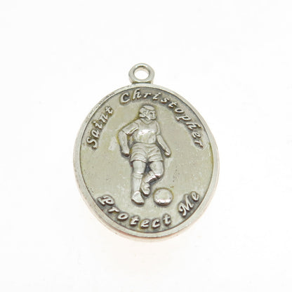 925 Sterling Silver Vintage St. Christopher Soccer Sport Medal Pendant