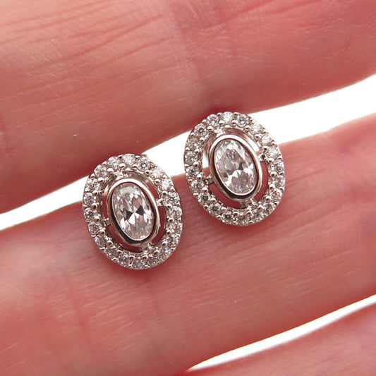 925 Sterling Silver Oval & Round-Cut C Z Stud Earrings