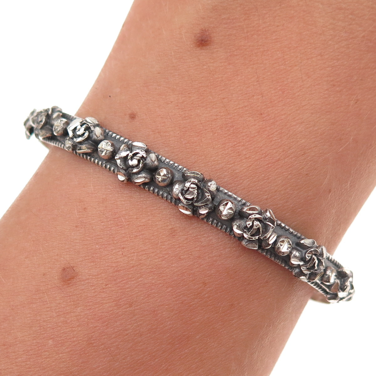 Silver Cloud Old Pawn 925 Sterling Vintage Rose Flower Adjustable Bracelet 5.75"