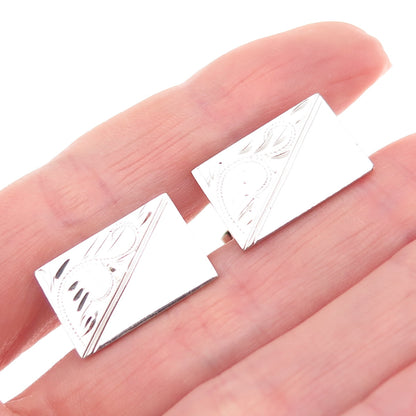 925 Sterling Silver Vintage T2 Engraved Floral Cufflinks