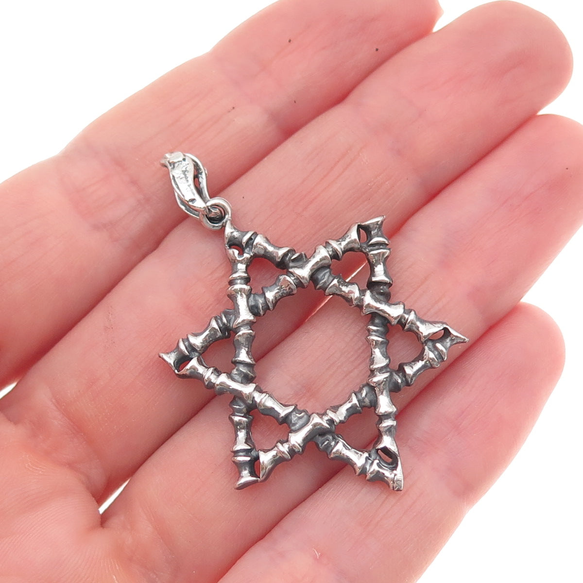925 Sterling Silver Vintage Star of David Bamboo Oxidized Charm Pendant