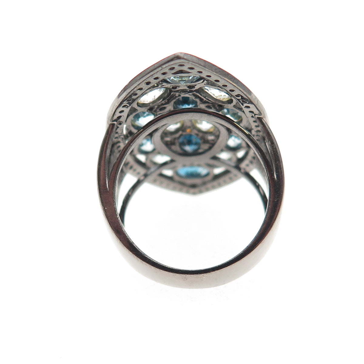 925 Sterling 2-Tone Black Rhodium Real London Blue & White Topaz Ring Size 6.25
