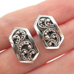 LOIS HILL Sterling Silver Vintage Granulated Signature Scroll Oxidized Earrings