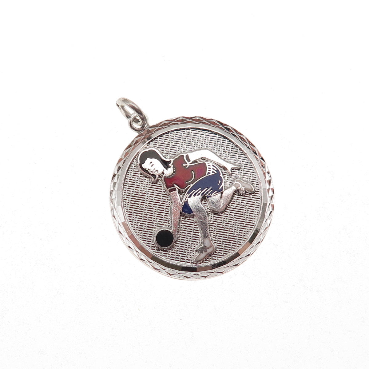 Griffith & Sons 925 Sterling Silver Vintage Enamel Female Bowling Player Pendant