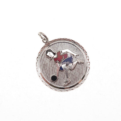 Griffith & Sons 925 Sterling Silver Vintage Enamel Female Bowling Player Pendant
