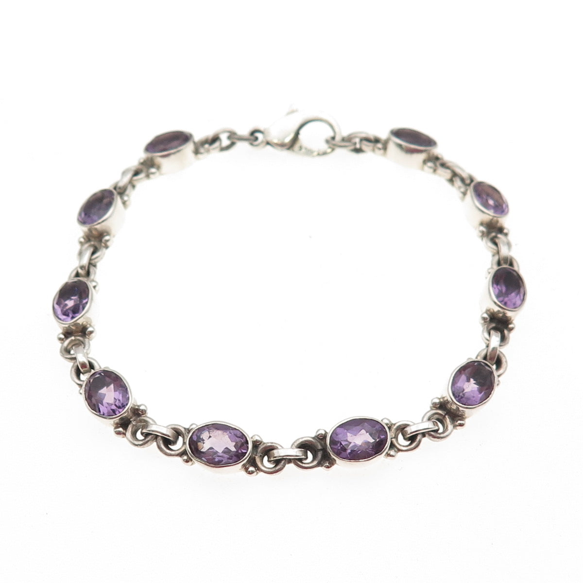 NICKY BUTLER 925 Sterling Silver Vintage Real Oval-Cut Amethyst Bracelet 7.25"