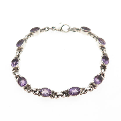 NICKY BUTLER 925 Sterling Silver Vintage Real Oval-Cut Amethyst Bracelet 7.25"
