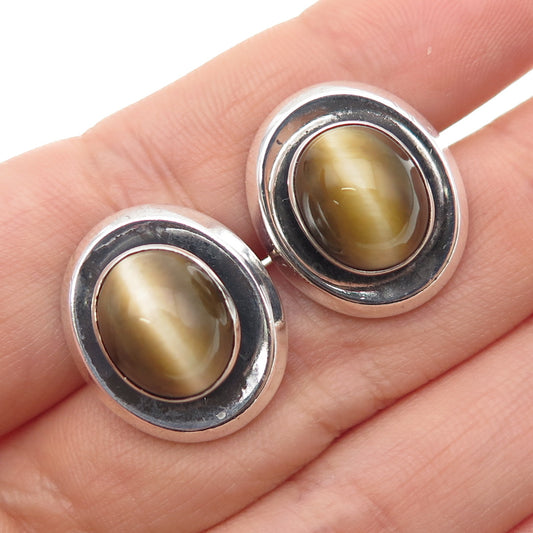 HICKOK 925 Sterling Silver Vintage Real Tiger Eye Cufflinks