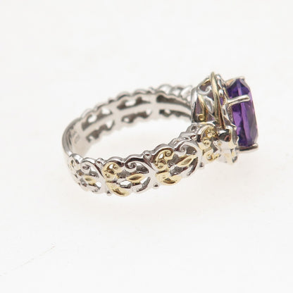 Michael Valitutti Gems En Vogue Sterling 2-Tone Amethyst & Topaz Ring Size 5.25