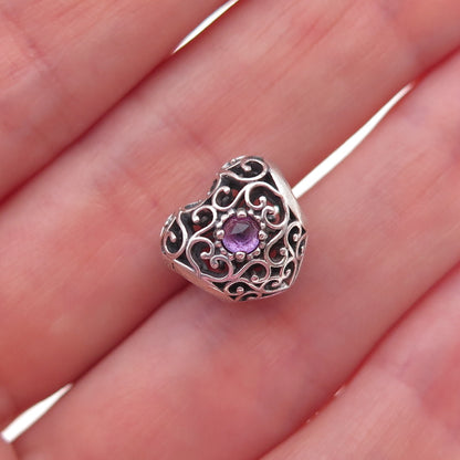 Pandora Sterling Silver Real Amethyst February Signature Heart Slide Bead Charm