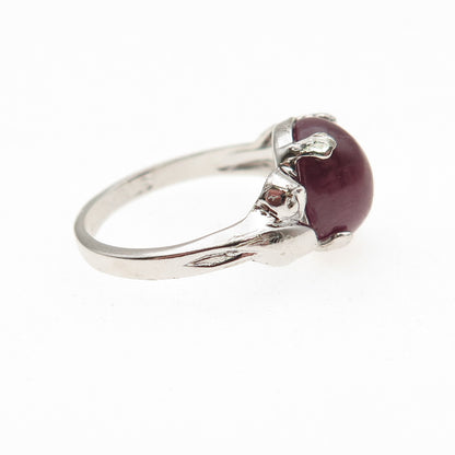 Vargas 925 Sterling Silver Antique Art Deco Real Ruby Floral Ring Size 4.5