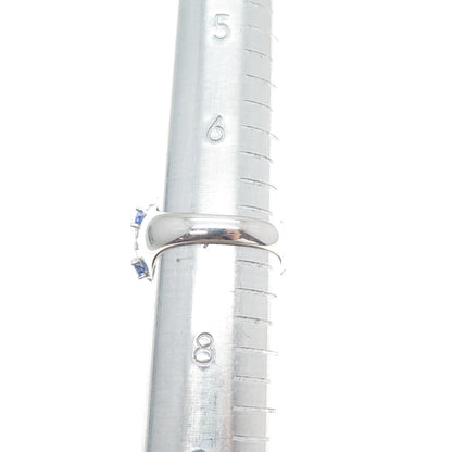 925 Sterling Silver Real Oval-Cut Tanzanite & Round-Cut White Topaz Ring Size 7