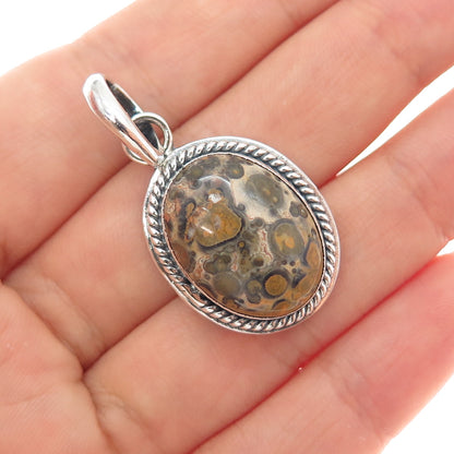 925 Sterling Silver Vintage Real Leopard Jasper Charm Pendant