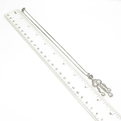 925 Sterling Silver Pave C Z Rolo Chain Necklace 16"