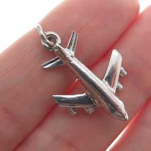 925 Sterling Silver Antique Airplane 3D Charm Pendant