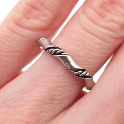 925 Sterling Silver Vintage Modernist Twist Oxidized Band Ring Size 5