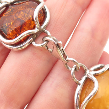 925 Sterling Silver Vintage Real Butterscotch Amber Modernist Bracelet 7.75"