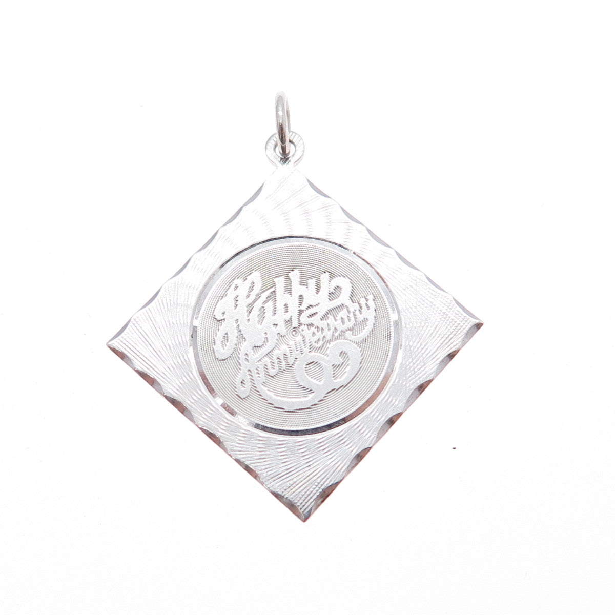925 Sterling Silver Vintage Happy Anniversary Charm Pendant