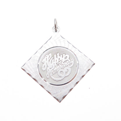 925 Sterling Silver Vintage Happy Anniversary Charm Pendant